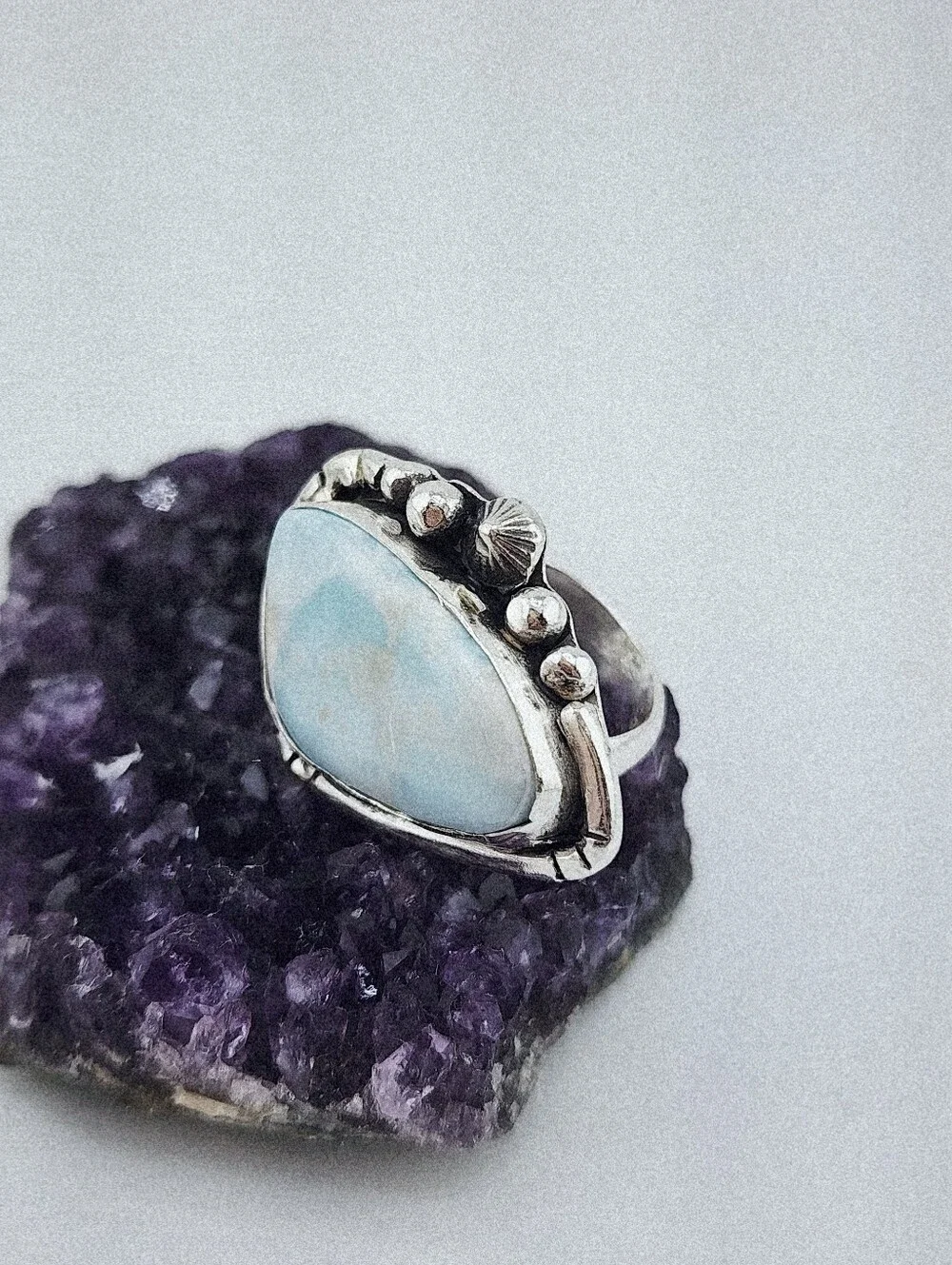 LARIMAR RING HANDMADE IN STERLING SILVER UNISEX SIZE 9